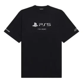 Balenciaga x PlayStation-samarbejde: PS5-alfabet med geometrisk mønster, kortærmet unisex-trøje, sort 651795TKVF31070