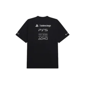 Balenciaga x PlayStation-samarbejde: PS5-alfabet med geometrisk mønster, kortærmet unisex-trøje, sort 651795TKVF31070