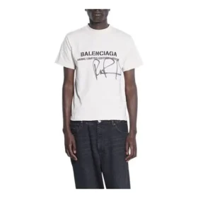 Balenciaga x RuPaul fælles signeret FW21 med bogstavtryk, rund krave, herre, hvid 670943TLV579057