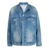 BB-sprøjtemalet Denim-jakke i Large-pasform “Electric Blue Fuchsia” 678354TCW030406
