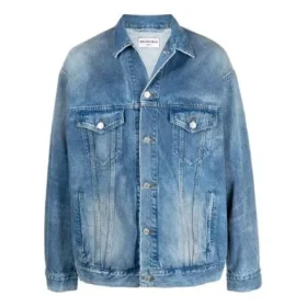 BB-sprøjtemalet Denim-jakke i Large-pasform “Electric Blue Fuchsia” 678354TCW030406