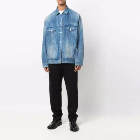 BB-sprøjtemalet Denim-jakke i Large-pasform “Electric Blue Fuchsia” 678354TCW030406