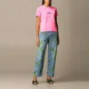 Broderet rundhalset kortærmet T-shirt, lyserød, 612964TJVD95764