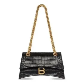 Crush Small Chain Bag med krokodilleprægning “Black” 716351210IX1000