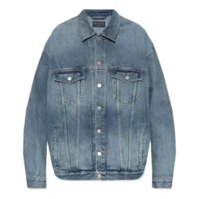 Denim-jakke med knapper og bleget effekt “Blue” 724651THW254245