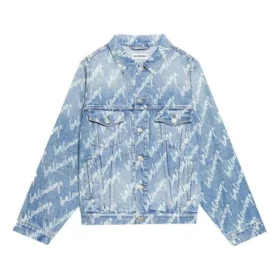 Denim-jakke med script-logo overalt “Lyseblå Hvid” 681690TJW904200