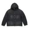 Denimjakke med hætte og knapper i bleget look “Black” 724653TNW541129