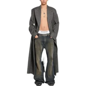 Dobbeltknappet ternet frakke “Black Grey” 704488TMU021070
