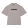 Ensfarvet med alfabet-print, huller, rund hals, korte ærmer, unisex, grå 661715TKVD58174