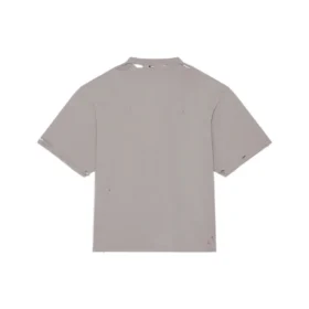 Ensfarvet med alfabet-print, huller, rund hals, korte ærmer, unisex, grå 661715TKVD58174