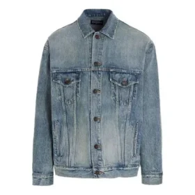 Est. 1917 College Logo Print Denimjakke i Large-pasform “Washed Light Blue” 675207TJW795620