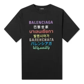 Flersproget T-shirt med korte ærmer til mænd, sort 612966TJVI32771