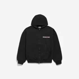 Hættetrøje til mænd med lynlås, regular fit og DIY Balenciaga-motiv på ryggen i sort