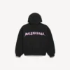Hættetrøje til mænd med lynlås, regular fit og DIY Balenciaga-motiv på ryggen i sort