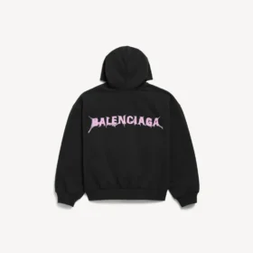 Hættetrøje til mænd med lynlås, regular fit og DIY Balenciaga-motiv på ryggen i sort