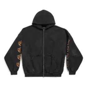 Heavy Metal-hettetrøje med lynlås, oversized “Black Faded” 744444TOVD91055