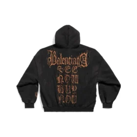 Heavy Metal-hettetrøje med lynlås, oversized “Black Faded” 744444TOVD91055