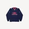 Herre 3b fodbold-T-shirt med lange ærmer og V-hals i mørk marineblå/rød