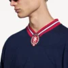 Herre 3b fodbold-T-shirt med lange ærmer og V-hals i mørk marineblå/rød