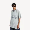 Herre 3b fodbold-T-shirt med V-hals i oversize i grå/hvid