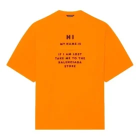 Herre-Balenciaga FW21 HI MY NAME IS WIDE FIT med alfabet-print, retro-strik, korte ærmer, orange 661715TKVH57513