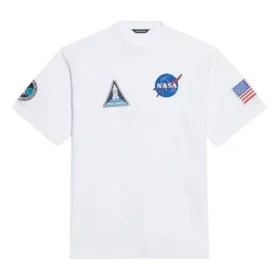 Herre-Balenciaga x NASA Crossover FW21 løs rundhalset kortærmet hvid 651795TKVD79040