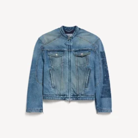 Herre-motorcykeljakke i mørkeblå squeeze-Denim