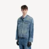 Herre-motorcykeljakke i mørkeblå squeeze-Denim