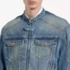 Herre-motorcykeljakke i mørkeblå squeeze-Denim