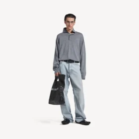 Herre-rullekravesweater i meleret grå