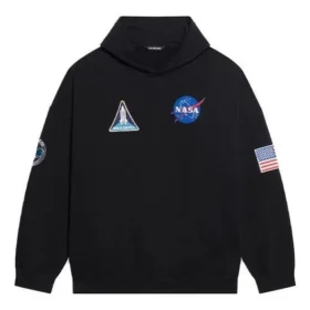 Herre”s Balenciaga x NASA FW21 Crossover Logo bomulds-hoodie, løs pasform, lange ærmer, sort 651799TKVD81070