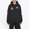 Herre”s Balenciaga x NASA FW21 Crossover Logo bomulds-hoodie, løs pasform, lange ærmer, sort 651799TKVD81070