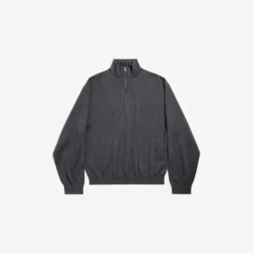 Herre-sweater med halv lynlås i gråt