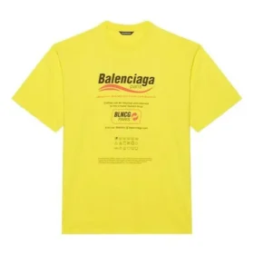 Herre-sweatshirt fra Balenciaga, kemisk rensning, firkantet logo-tryk, løs pasform, korte ærmer, gul 651795TKVF87175