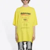 Herre-sweatshirt fra Balenciaga, kemisk rensning, firkantet logo-tryk, løs pasform, korte ærmer, gul 651795TKVF87175