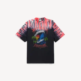 Herre-T-shirt i sort med ekstrem tie-dye-effekt og medium pasform