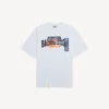 Herre-T-shirt med bumper stickers-motiv i medium pasform, hvid
