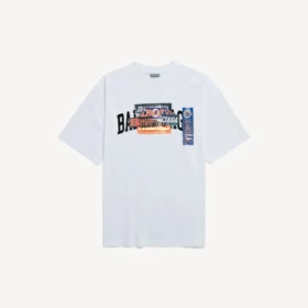 Herre-T-shirt med bumper stickers-motiv i medium pasform, hvid