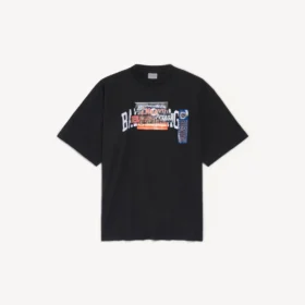 Herre-T-shirt med “Bumper Stickers”-motiv i medium pasform, sort