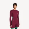 Herre-techwear-trøje med lang ærme i burgunder/aqua
