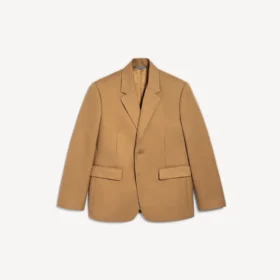 Herrejakke med enkelt række knapper og normal pasform i kamel