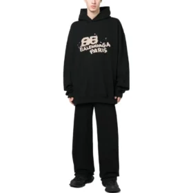 Håndtegnet BB Icon-hettetrøje i stor størrelse “Black” 620973TNVQ11059