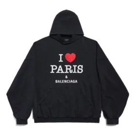 I Love Paris Balenciaga-hettetrøje, Large Fit “Black Faded” 803265TRVM61041