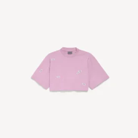 Kort T-shirt til kvinder med 520 klistermærker i gammelrosa/hvid