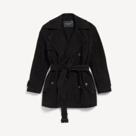 Kort trenchcoat i cocoon-stil til kvinder i sort