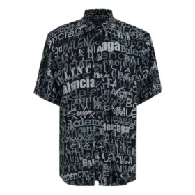 Kortærmet skjorte med blandet typografisk logo-print “Black Grey” 556854TELF21269