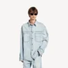 Langærmet denimskjorte til mænd i lyseblå