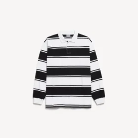 Langærmet herre-poloshirt i sort/hvid Langærmet herre-poloshirt i sort/hvid