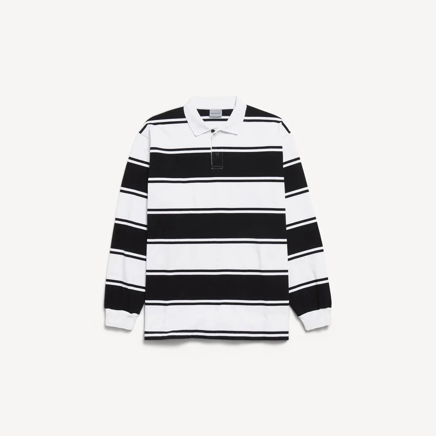 Langærmet herre-poloshirt i sort/hvid Langærmet herre-poloshirt i sort/hvid