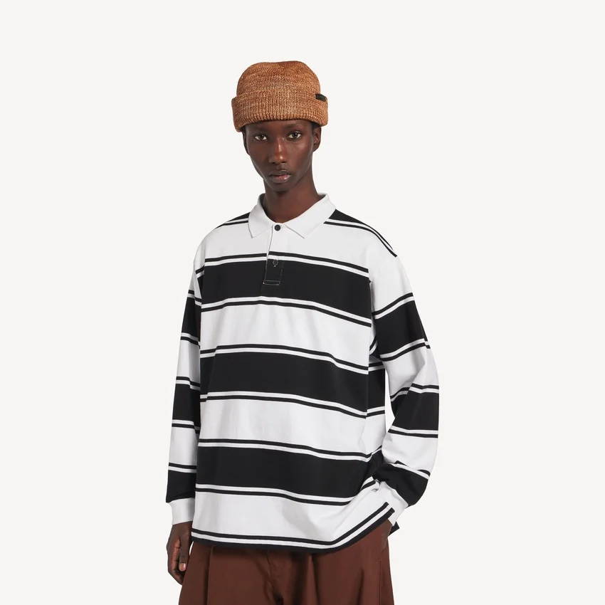 Langærmet herre-poloshirt i sort/hvid Langærmet herre-poloshirt i sort/hvid